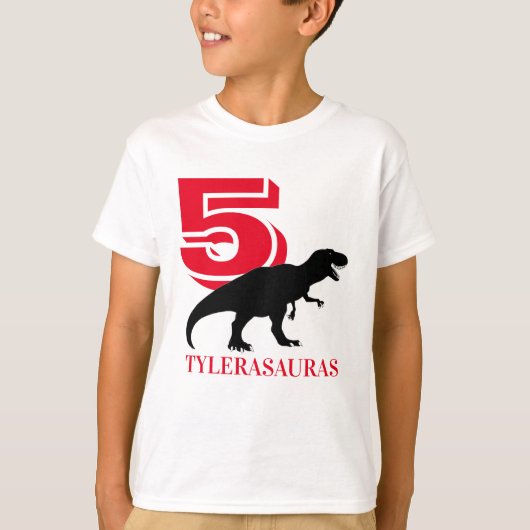 誕生日パーソナライズされた恐竜シャツ、5歳の誕生日 Tシャツ (正面)