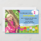 誕生日パーソナライズされた招待状レディバグ花模様 招待状 (正面)