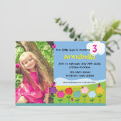 誕生日パーソナライズされた招待状レディバグ花模様 招待状 (スタンド正面)