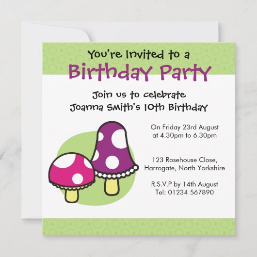 誕生日パーソナライズされた招待状-キノコ 招待状 (正面)