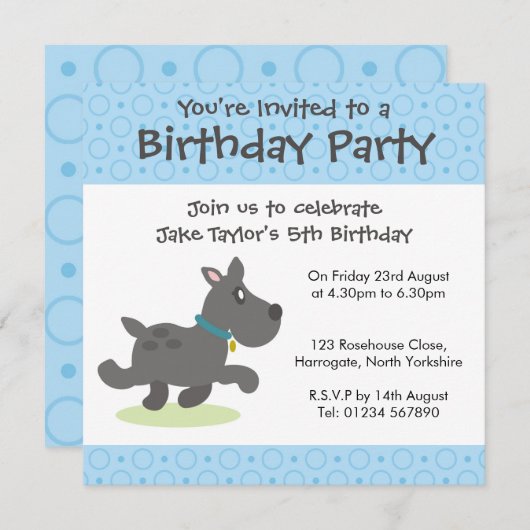 誕生日パーソナライズされた招待状-黒犬 招待状 (正面/裏面)