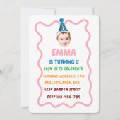 誕生日パーソナライズされた顔キッズ、ベビー1歳の誕生日 招待状 (正面)