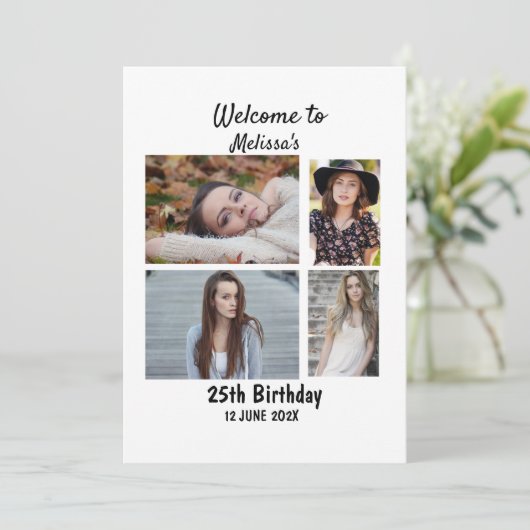 誕生日パーソナライズされた4フォトコラージュ 招待状 (スタンド正面)