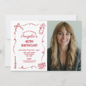 誕生日パーティお洒落手描き写真 招待状 (正面)