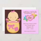 誕生日パーティの招待状(女の子の場合) 招待状 (正面/裏面)