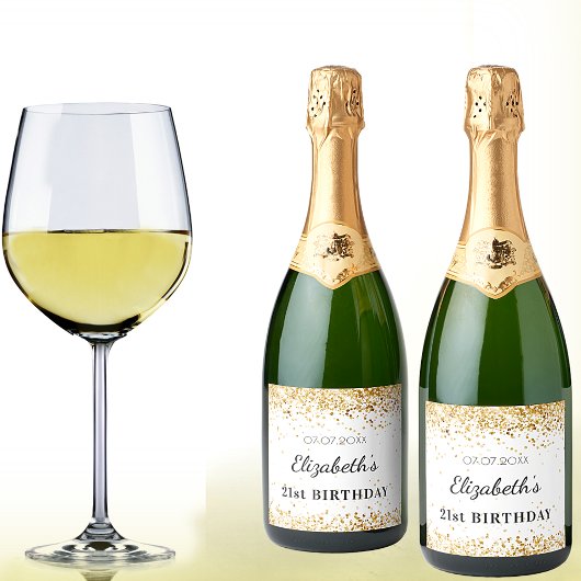 誕生日パーティの白い金ゴールドグリッターのほこりの名前 スパークリングワインラベル