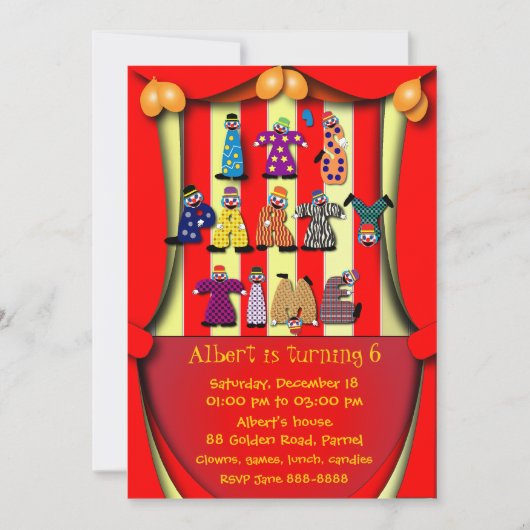 誕生日パーティへの招待：036ピエロ 招待状 (正面)