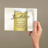 誕生日パーティウォーターカラー金ゴールドビールQRコード 招待状