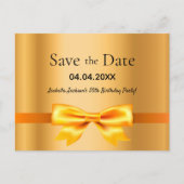 誕生日パーティエレガントーの金ゴールドボウ日付の保存 ポストカード (正面)
