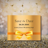 誕生日パーティエレガントーの金ゴールドボウ日付の保存 ポストカード