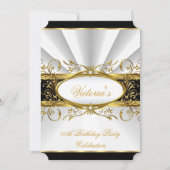 誕生日パーティエレガントーホワイト金ゴールドフローラブラック3 招待状 (正面)