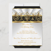 誕生日パーティエレガントーホワイト金ゴールドフローラブラック3 招待状 (裏面)