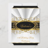 誕生日パーティエレガントーホワイト金ゴールドフローラブラック4 招待状 (正面)