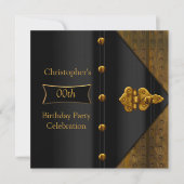 誕生日パーティエレガント金ゴールドブラックメタルルック2 招待状 (正面)