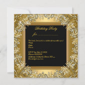 誕生日パーティエレガント金ゴールドブラック金ゴールドフレームイメージ 招待状 (裏面)