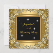 誕生日パーティエレガント金ゴールドブラック金ゴールドフレームイメージ 招待状 (正面)