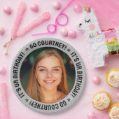 誕生日パーティカスタムーの写真と文字おもしろいシルバー ペーパープレート (パーティー)