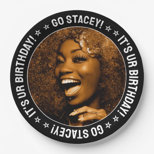 誕生日パーティカスタムーの写真と文字パーソナライズされた ペーパープレート (正面)