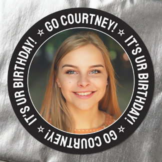 誕生日パーティカスタムーの写真と文字パーソナライズされた ラウンドシール