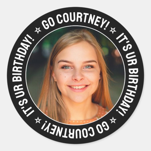 誕生日パーティカスタムーの写真と文字パーソナライズされた ラウンドシール (正面)