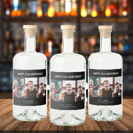 誕生日パーティカスタムーの写真白黒モダン男 リキュールボトルラベル