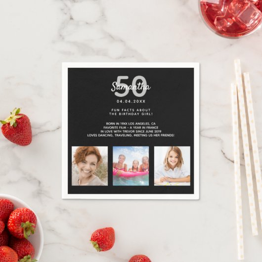 誕生日パーティカスタムー写真おもしろいファクト白黒 スタンダードカクテルナプキン (インサイチュ)