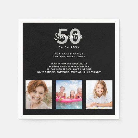 誕生日パーティカスタムー写真おもしろいファクト白黒 スタンダードカクテルナプキン (正面)