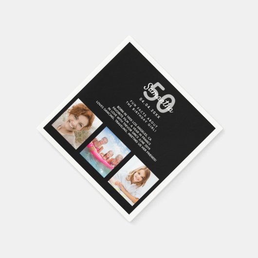 誕生日パーティカスタムー写真おもしろいファクト白黒 スタンダードカクテルナプキン (角)