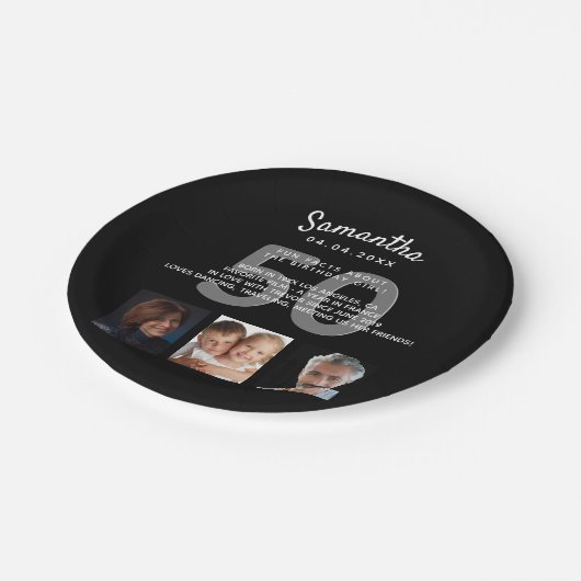 誕生日パーティカスタムー写真おもしろいファクト白黒 ペーパープレート (アングル)