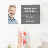 誕生日パーティカスタムー写真の素朴な木灰色 横断幕 (インサイチュ)