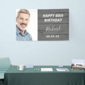 誕生日パーティカスタムー写真の素朴な木灰色 横断幕 (トレードショー)