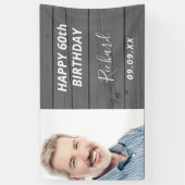 誕生日パーティカスタムー写真の素朴な木灰色 横断幕 (縦)