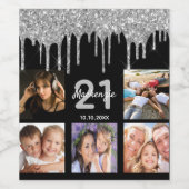 誕生日パーティカスタムー写真グリッターブラックシルバー ワインラベル (シングルラベル)