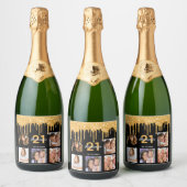 誕生日パーティカスタムー写真グリッター黒い輝き スパークリングワインラベル (ボトル)