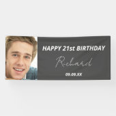 誕生日パーティカスタムー写真グレー白いモダン男 横断幕 (横)