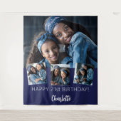 誕生日パーティカスタムー写真コラージュのネイビーブルー タペストリー (正面)