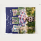 誕生日パーティカスタムー写真コラージュのネイビーブルー タペストリー (正面(横))