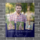 誕生日パーティカスタムー写真コラージュのネイビーブルー タペストリー