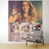 誕生日パーティカスタムー写真コラージュバラ金ゴールド タペストリー (インサイチュ)