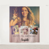 誕生日パーティカスタムー写真コラージュバラ金ゴールド タペストリー (正面)