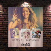 誕生日パーティカスタムー写真コラージュバラ金ゴールド タペストリー