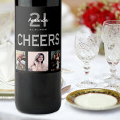 誕生日パーティカスタムー写真コラージュ黒応援 ワインラベル