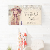 誕生日パーティカスタムー写真シルバークリーム 横断幕 (インサイチュ)