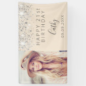 誕生日パーティカスタムー写真シルバークリーム 横断幕 (縦)