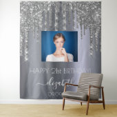 誕生日パーティカスタムー写真シルバーグリッターグラム タペストリー (インサイチュ)