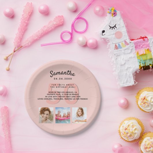 誕生日パーティカスタムー写真バラ金ゴールドおもしろいファクト ペーパープレート (パーティー)