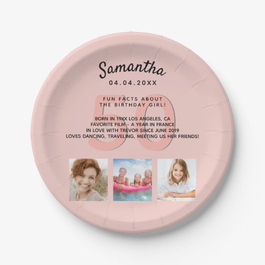 誕生日パーティカスタムー写真バラ金ゴールドおもしろいファクト ペーパープレート (正面)