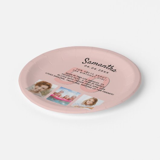 誕生日パーティカスタムー写真バラ金ゴールドおもしろいファクト ペーパープレート (アングル)