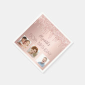 誕生日パーティカスタムー写真バラ金ゴールドグリッターピンク スタンダードカクテルナプキン (角)