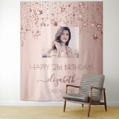 誕生日パーティカスタムー写真バラ金ゴールドスターピンク タペストリー (インサイチュ)